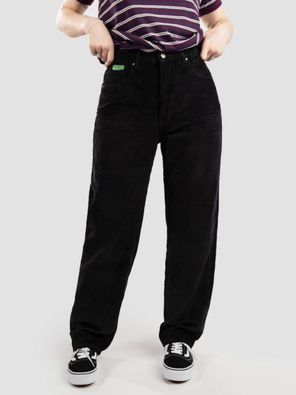 Empyre Tori 90s Skater Wide Wale Corduroy Jeans size 6 Black Straight Leg SK8r